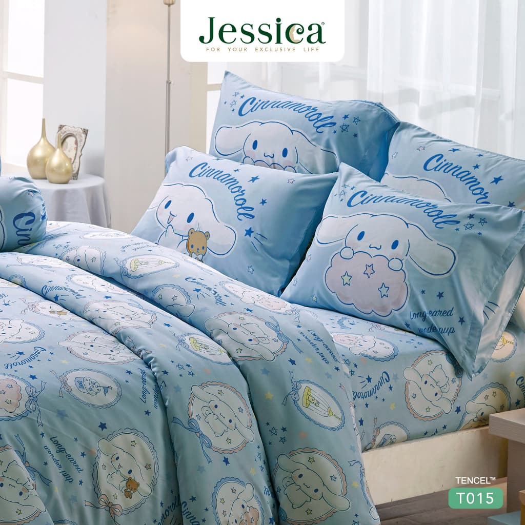 Jessica รุ่น T015 Tencel ชุดเครื่องนอน Cinnamoroll ขนาด 5 ฟุต และ 6 ฟุต ลิขสิทธิ์แท้ Sanrio เนื้อผ้า Tencel นุ่มลื่นดุจไหม ระบายอากาศดีเยี่ยม ป้องกันแบคทีเรีย https://lnwchill.com