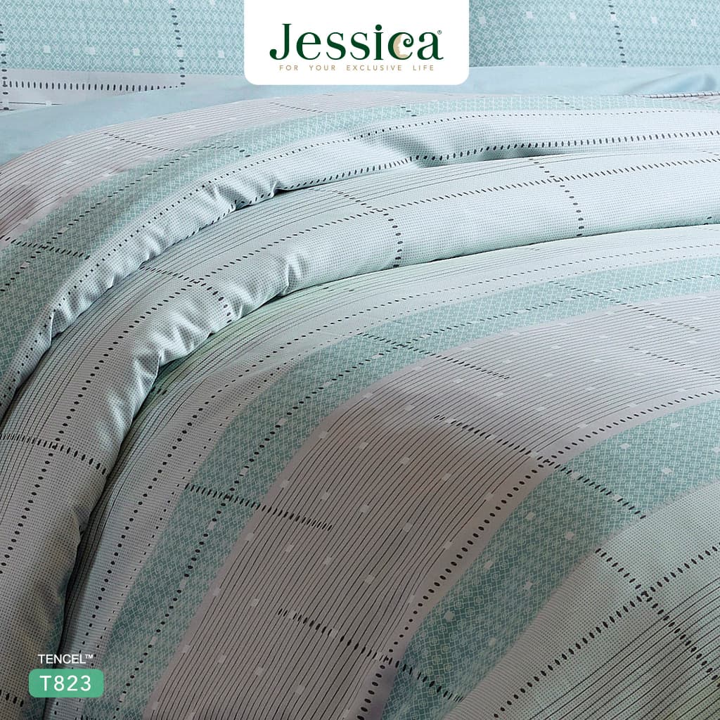 Jessica รุ่น T823 ชุดเครื่องนอน Tencel พิมพ์ลาย สัมผัสนุ่มลื่นดุจแพรไหม ระบายอากาศดีเยี่ยม ป้องกันแบคทีเรีย เหมาะสำหรับผิวแพ้ง่าย ชุดเครื่องนอน Jessica Tencel T823, ผ้าปูที่นอน Jessica https://lnwchill.com