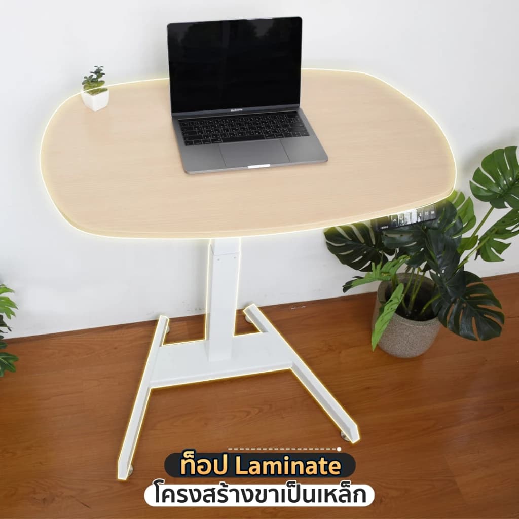DESKSPACE (Pre-Order) โต๊ะปรับระดับขาเดียว ท็อปไม้ลามิเนต มีช่อง USB Charger ปรับความสูงได้ตั้งแต่ 60-125 cm https://lnwchill.com