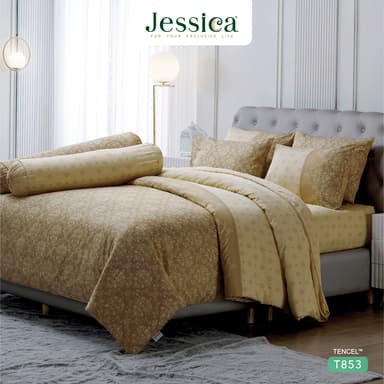 Jessica รุ่น Tencel T853 ชุดเครื่องนอนผ้า Tencel พิมพ์ลาย สัมผัสนุ่มลื่นดุจแพรไหม ระบายอากาศดีเยี่ยม ลดการสะสมของแบคทีเรีย