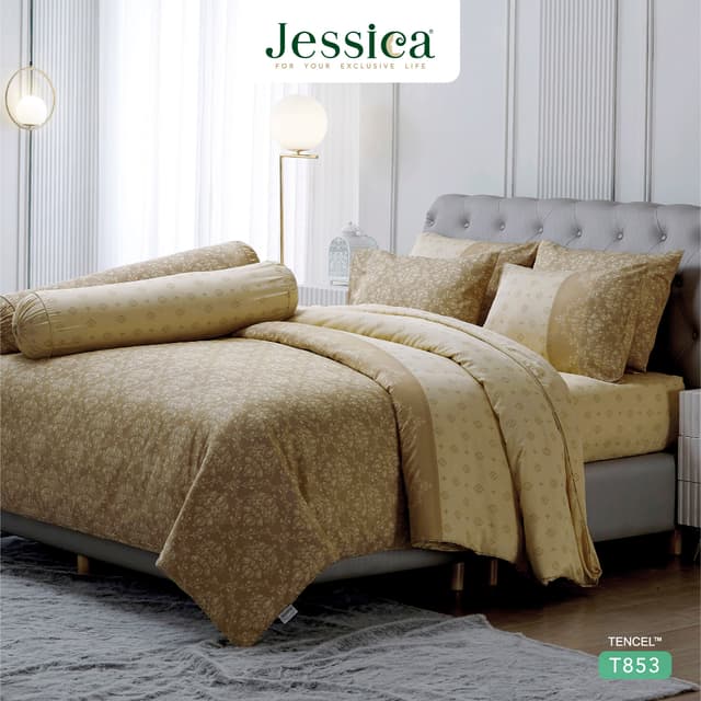 Jessica รุ่น Tencel T853 ชุดเครื่องนอนผ้า Tencel พิมพ์ลาย สัมผัสนุ่มลื่นดุจแพรไหม ระบายอากาศดีเยี่ยม ลดการสะสมของแบคทีเรีย