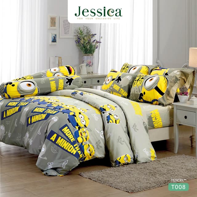 Jessica รุ่น T008 ชุดเครื่องนอน Tencel™ ลายลิขสิทธิ์แท้ Minions มอบสัมผัสนุ่มลื่นดุจแพรไหมจากเส้นใยธรรมชาติ ระบายอากาศดีเยี่ยม ป้องกันแบคทีเรีย เพื่อการนอนหลับที่สบายและปลอดภัย