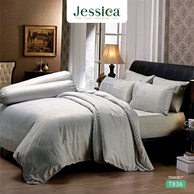 Jessica รุ่น T836 ชุดเครื่องนอน Tencel พิมพ์ลาย สัมผัสนุ่มลื่นดุจแพรไหม ระบายอากาศดีเยี่ยม Jessica T836, ชุดเครื่องนอน Jessica Tencel, ผ้าปูที่นอน 500 เส้นด้าย, ผ้าปูที่นอนเจสสิก้า T836,