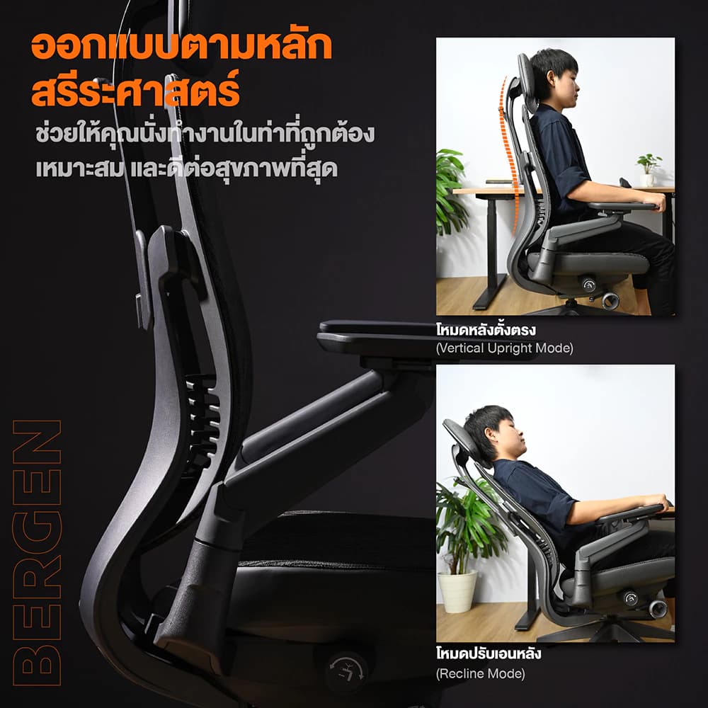 Ergotrend เก้าอี้เพื่อสุขภาพเออร์โกเทรน รุ่น Bergen เก้าอี้สีดำ ระบายอากาศดีเยี่ยม นุ่มสบาย ตามหลักสรีระศาสตร์ Ergonomic เก้าอี้พนักพิงสูง ลดอาการปวดเมื่อย เกรดคุณภาพ https://lnwchill.com