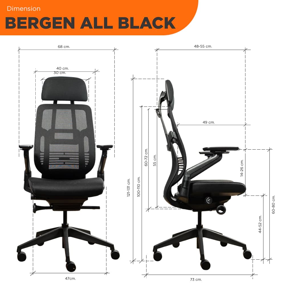 Ergotrend เก้าอี้เพื่อสุขภาพเออร์โกเทรน รุ่น Bergen all black เก้าอี้สีดำ ระบายอากาศดีเยี่ยม นุ่มสบาย ตามหลักสรีระศาสตร์ Ergonomic เก้าอี้พนักพิงสูง ลดอาการปวดเมื่อย เกรดคุณภาพ https://lnwchill.com