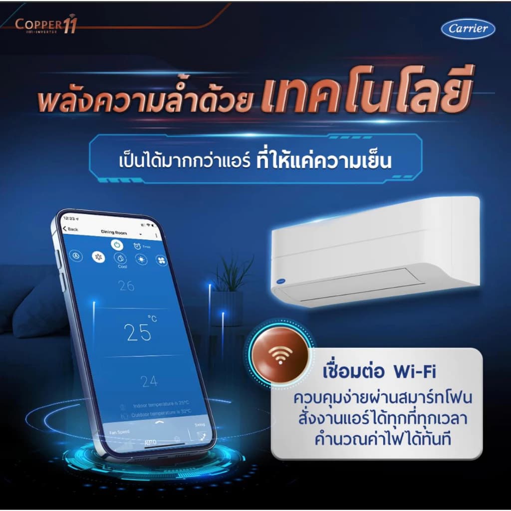 Carrier COPPER11 แอร์ติดผนังระบบอินเวอร์เตอร์รุ่น COPPER11 ขนาด 9200-25200 BTU แอร์ เครื่องปรับอากาศ https://lnwchill.com