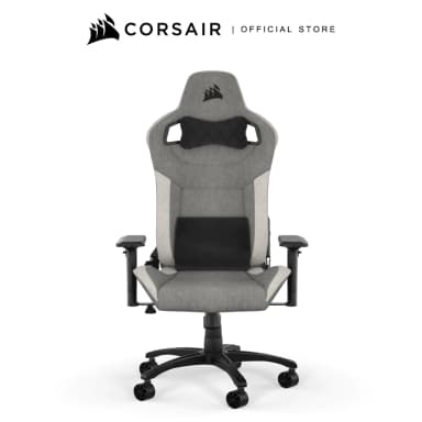 CORSAIR Chair รุ่น T3 RUSH Gaming Chair E-Sport เก้าอี้สีเทา เก้าอี้เกมมิ่งเพื่อสุขภาพ นุ่มสบาย ตามหลักสรีระศาสตร์ เก้าอี้พนักพิงสูง ลดอาการปวดเมื่อย เกรดพรีเมี่ยม — Gray/White