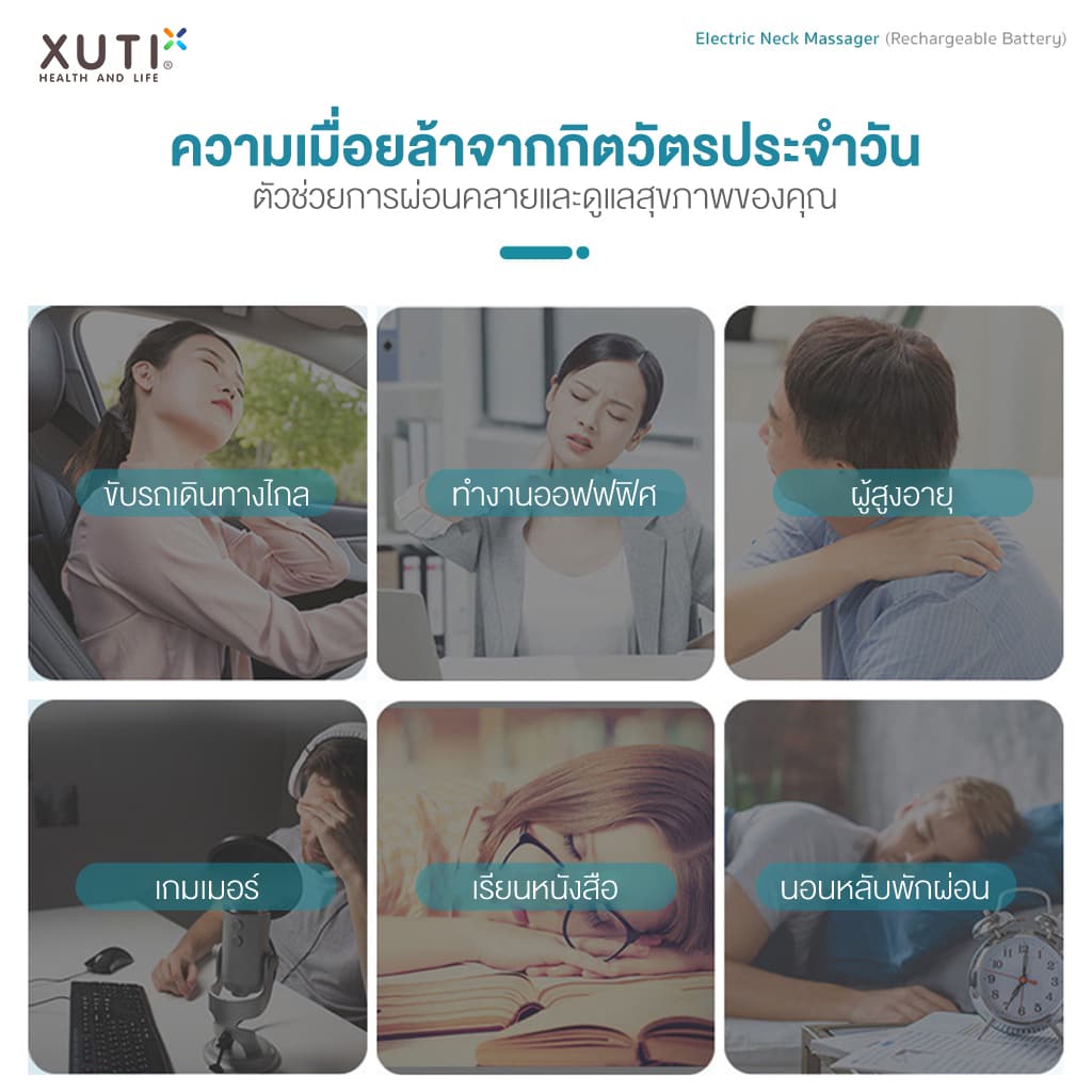 XUTI หมอนนวดคอไฟฟ้า ไร้สาย สำหรับเดินทาง พกพาง่าย ประหยัดพื้นที่ Electric Neck Massager Rechargeable batt https://lnwchill.com