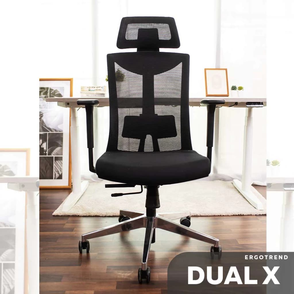 Ergotrend เก้าอี้เพื่อสุขภาพ เออร์โกเทรน รุ่น Dual-X เก้าอี้สีดำ ระบายอากาศดีเยี่ยม นุ่มสบาย ตามหลักสรีระศาสตร์ Ergonomic เก้าอี้พนักพิงสูง ลดอาการปวดเมื่อย เกรดคุณภาพ https://lnwchill.com