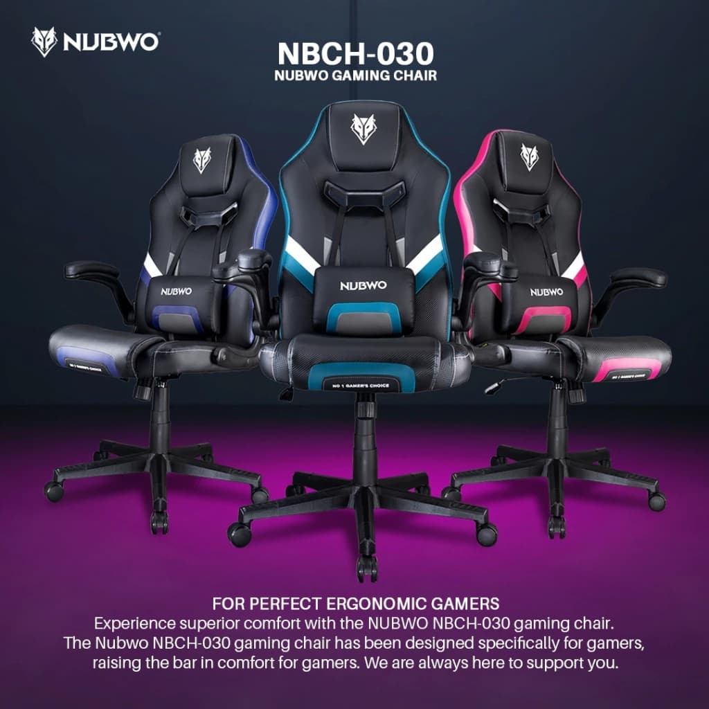 NUBWO Gaming Chair E-Sport เก้าอี้เกมมิ่ง เก้าอี้สีกรมท่า สีน้ำเงินเข้ม สีชมพู สีเขียวหัวเป็ด นุ่มสบาย ตามหลักสรีระศาสตร์ ขาไนลอนสามารถพับที่วางแขนขึ้นได้ เก้าอี้พนักพิงต่ำ รุ่น NBCH-030 https://lnwchill.com