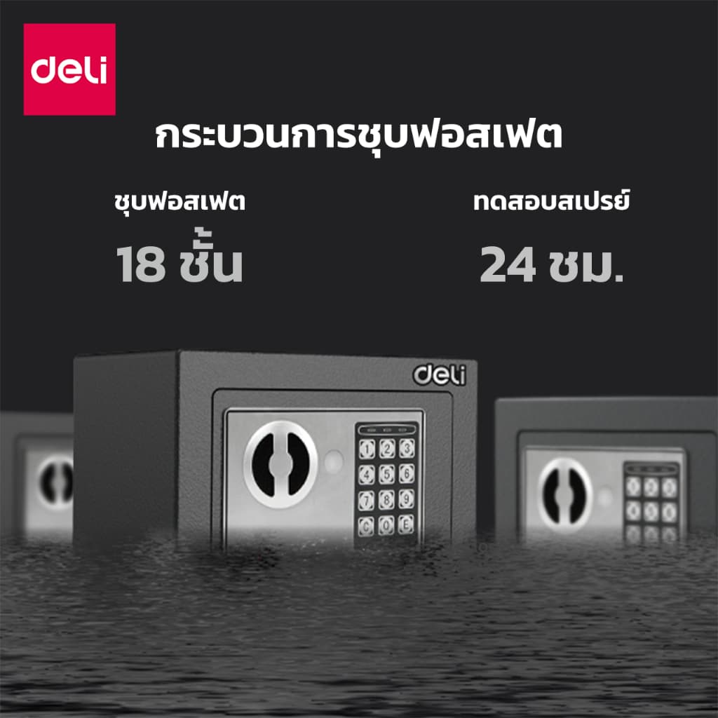 Deli รุ่น ET510, ET511, ET512, ET520, ET530 ตู้เซฟนิรภัยเหล็กกล้าคาร์บอนเคลือบสีกันสนิม ขนาดกะทัดรัด พร้อมระบบล็อก 2 ชั้นและกุญแจฉุกเฉิน เหมาะสำหรับบ้านและออฟฟิศ https://lnwchill.com