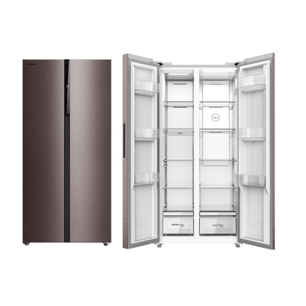 TOSHIBA GR-RS600WI-PMT(37) ตู้เย็น 2 ประตู Side by Side 16.2 คิว ระบบ Origin Inverter สี Satin Grey สั่งงานผ่านแอป TSmartLife https://lnwchill.com