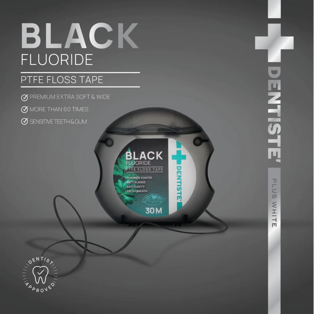 Dentiste' Dentiste Dental Black PTFE Floss Tape with Fluoride 30m ไหมขัดฟันเคลือบฟลูออไรด์ ขจัดคราบพลัค ป้องกันฟันผุ นุ่มพิเศษ ทำความสะอาดลึกถึงซอก https://lnwchill.com