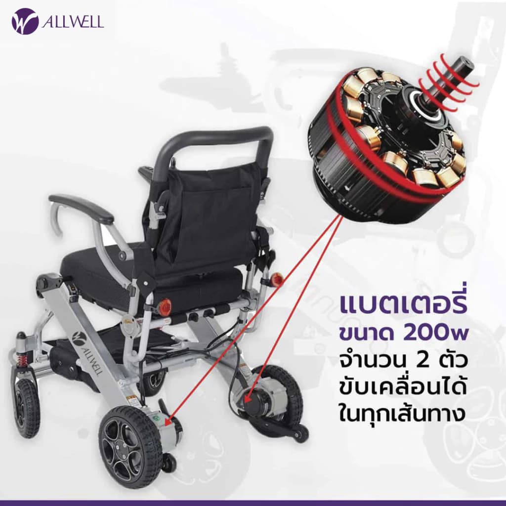 Allwell รุ่น N5513A รถเข็นวีลแชร์ไฟฟ้า รถเข็นไฟฟ้าผู้สูงอายุ รถเข็นไฟฟ้าพับได้ รถเข็นไฟฟ้า คุณภาพดี wheelchair https://lnwchill.com