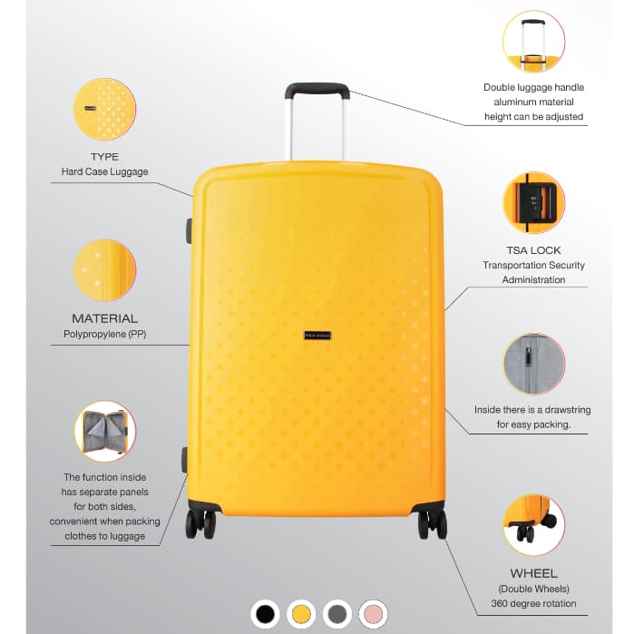 POLO WORLD รุ่น PW417 กระเป๋าเดินทาง Hardcase ลาย Polka Dot วัสดุ Polypropylene แข็งแรงทนทาน ล้อลากคู่ 360 องศา พร้อมระบบ TSA Lock https://lnwchill.com