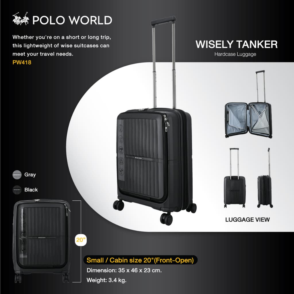POLO WORLD รุ่น PW418 Wisely Tanker Hardcase Luggage กระเป๋าเดินทางล้อลากวัสดุ PP แข็งแรงทนทาน พร้อมระบบ TSA Lock รับประกัน 2 ปี https://lnwchill.com