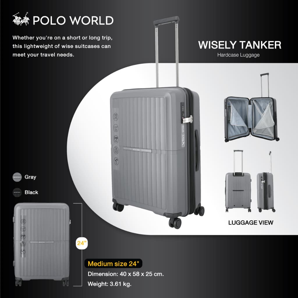 POLO WORLD รุ่น PW418 Wisely Tanker Hardcase Luggage กระเป๋าเดินทางล้อลากวัสดุ PP แข็งแรงทนทาน พร้อมระบบ TSA Lock รับประกัน 2 ปี https://lnwchill.com