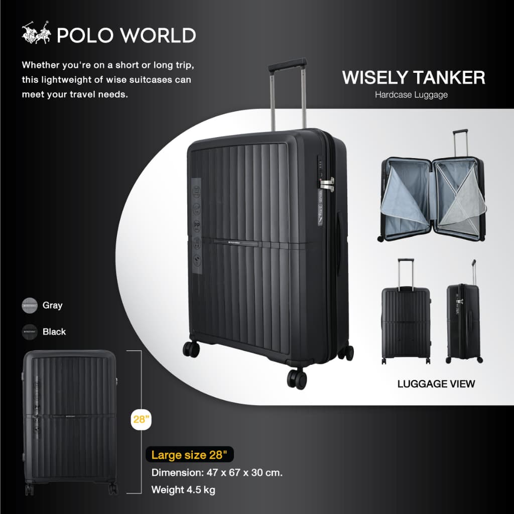 POLO WORLD รุ่น PW418 Wisely Tanker Hardcase Luggage กระเป๋าเดินทางล้อลากวัสดุ PP แข็งแรงทนทาน พร้อมระบบ TSA Lock รับประกัน 2 ปี https://lnwchill.com