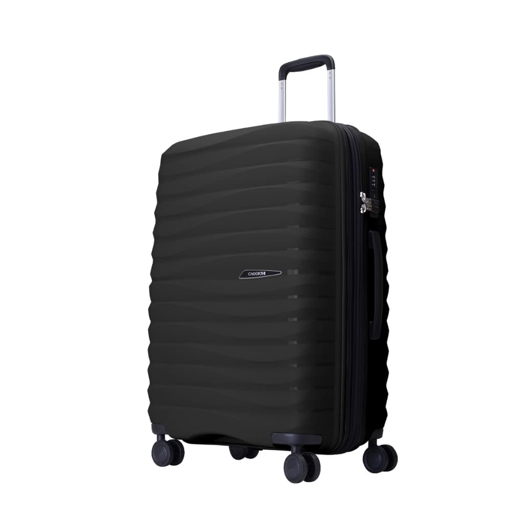 Caggioni รุ่น Wave C23061 กระเป๋าเดินทางสีดำ แบบแข็ง วัสดุ PP 100% น้ำหนักเบาพิเศษ ดีไซน์สวยงาม จุสัมภาระได้มากขึ้น เดินทางคล่องตัว https://lnwchill.com