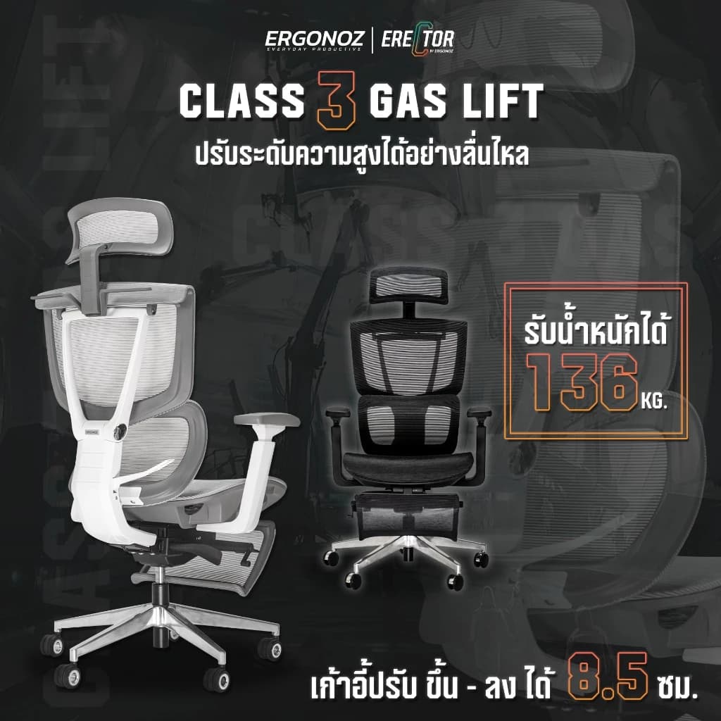 ERGONOZ รุ่น ERECTOR Professional เก้าอี้สีเทา เก้าอี้สีดำ Ergonomic chair เก้าอี้ทำงาน เก้าอี้คอมพิวเตอร์ เพื่อสุขภาพ รองรับน้ำหนักได้ 136 Kg. https://lnwchill.com