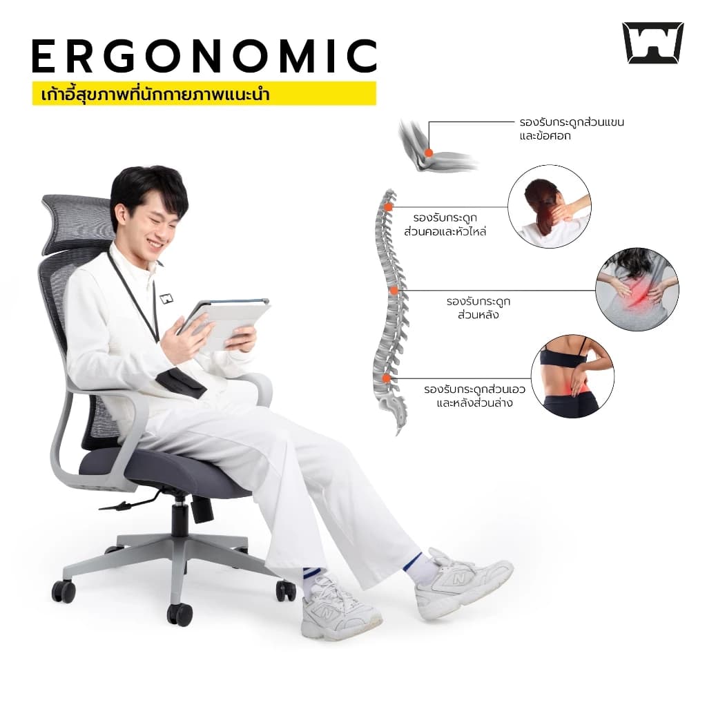 Work Station - Ergonomic chair เก้าอี้ทำงานเพื่อสุขภาพ รุ่น Model G เก้าอี้สีดำ เก้าอี้นั่งทำงาน ราคาประหยัด ลดอาการปวดเมื่อย นุ่มสบาย ตามหลักสรีระศาสตร์ รองรับน้ำหนัก 120 kg. https://lnwchill.com