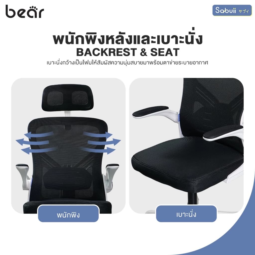 Tengu รุ่น BEAR เก้าอี้สีขาว เก้าอี้สีดำ เก้าอี้ทำงาน Office chair พนักพิงปรับระดับได้ นั่งทำงานสบาย แบรนด์ไทย Sabuii By Tengu Gaming https://lnwchill.com