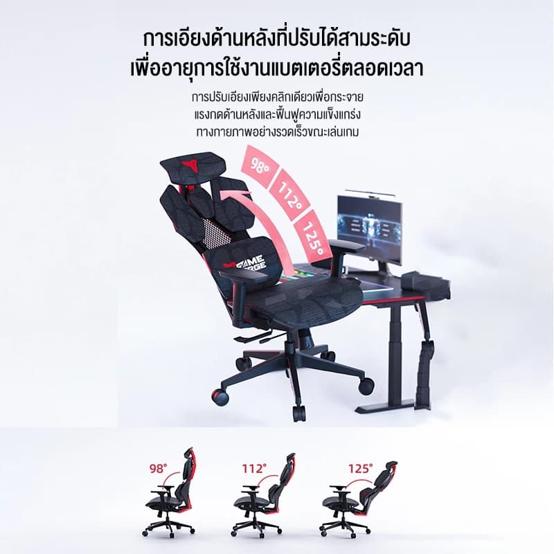 GAMEFORGE เก้าอี้เล่นเกม ergonomic gaming chair รุ่น Ergo Master เก้าอี้สีดำ สีแดง สีเหลือง สีชมพู สีเทา เก้าอี้แบ่งส่วนด้านหลังปรับมุมเอนได้สามความเร็ว https://lnwchill.com