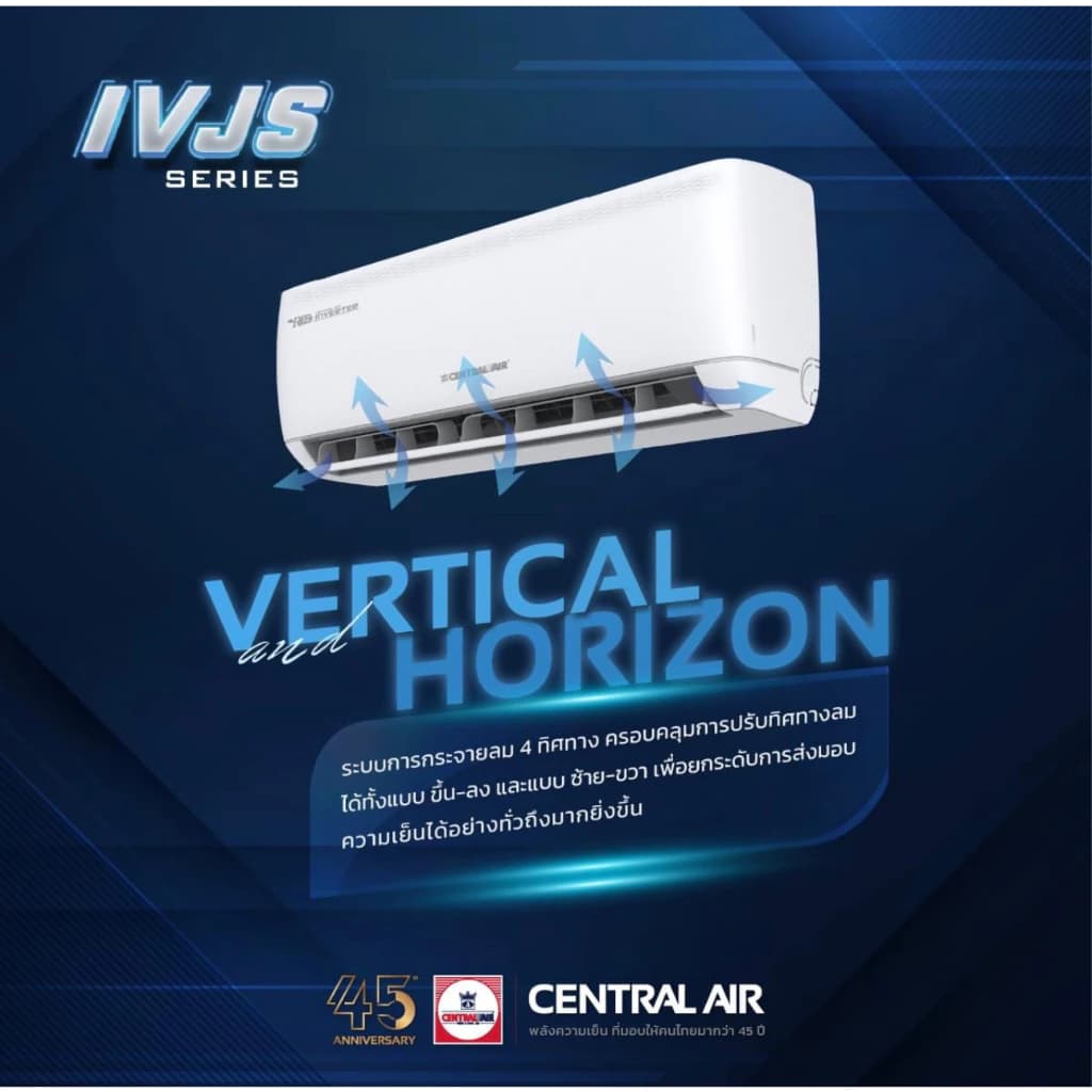 Central Air IVJS-SERIES R32 แอร์ติดผนังระบบอินเวอร์เตอร์ ขนาด 9700-25400 BTU แอร์ เครื่องปรับอากาศ https://lnwchill.com