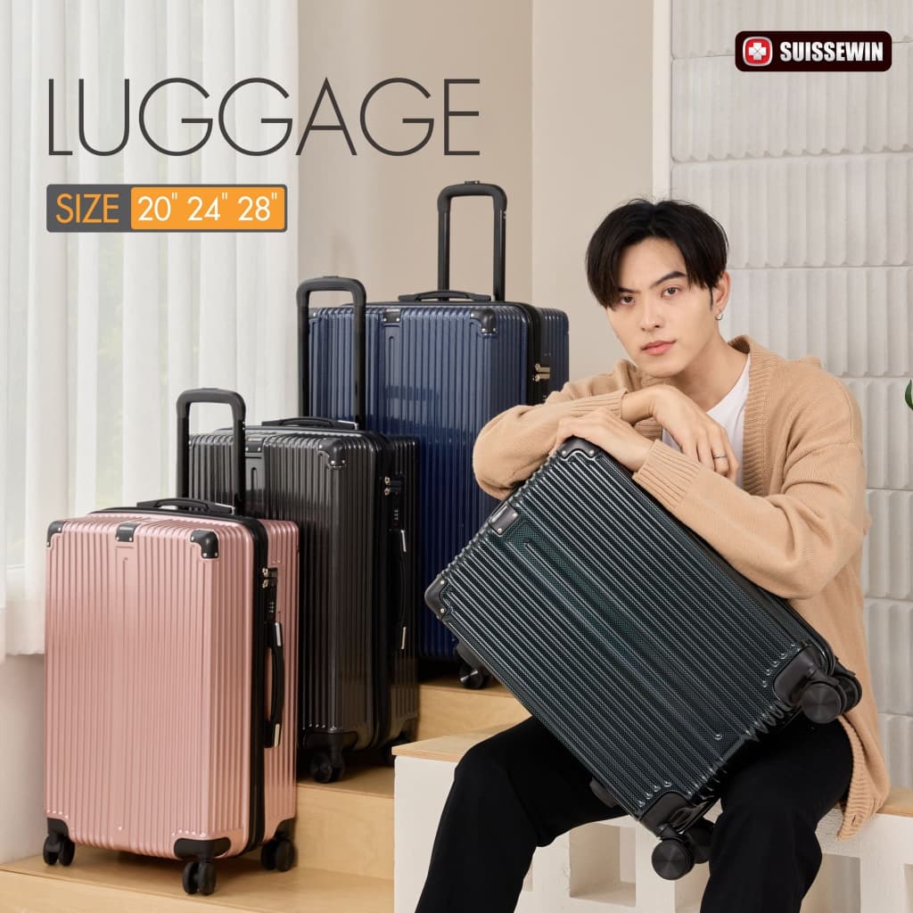 SUISSEWIN กระเป๋าเดินทางล้อลาก รุ่น T060 วัสดุ ABS+PC แข็งแกร่ง ทนทาน ขนาด 20-24-28 นิ้ว https://lnwchill.com