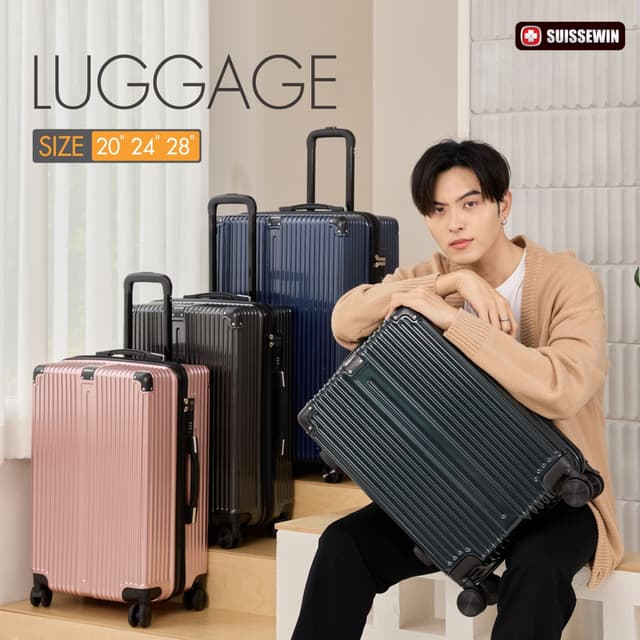 SUISSEWIN กระเป๋าเดินทางล้อลาก รุ่น T060 วัสดุ ABS+PC แข็งแกร่ง ทนทาน ขนาด 20-24-28 นิ้ว