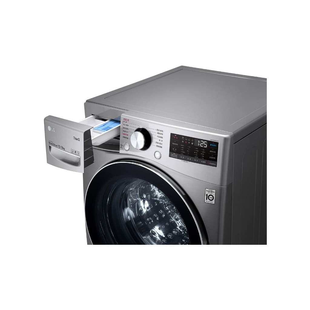 LG เครื่องซักผ้าฝาหน้า รุ่น F2515RTGV ซัก 15 กก อบ 8 กก ระบบ AI DD สีเงินสแตนเลส ประหยัดเวลาด้วย TurboWash สั่งงานผ่าน Wi-Fi https://lnwchill.com