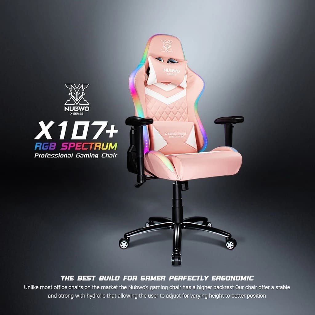 Nubwo เก้าอี้ทำงาน เก้าอี้เกมมิ่งเพื่อสุขภาพ Gaming Chair E-Sport เก้าอี้สีดำ สีชมพู เก้าอี้เล่นเกม มีไฟ เก้าอี้แต่งห้อง RGB SPECTRUM เก้าอี้เบาะ นุ่ม ปรับเอนได้ 160 องศา รุ่น X107+ https://lnwchill.com