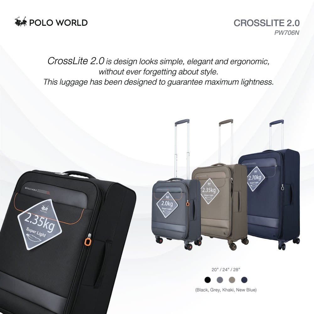 POLO WORLD รุ่น PW706N CrossLite 2.0 กระเป๋าเดินทางผ้า Super Light น้ำหนักเบาพิเศษ มาพร้อมล้อลากและดีไซน์ทันสมัยเพื่อทุกการเดินทางของคุณ https://lnwchill.com