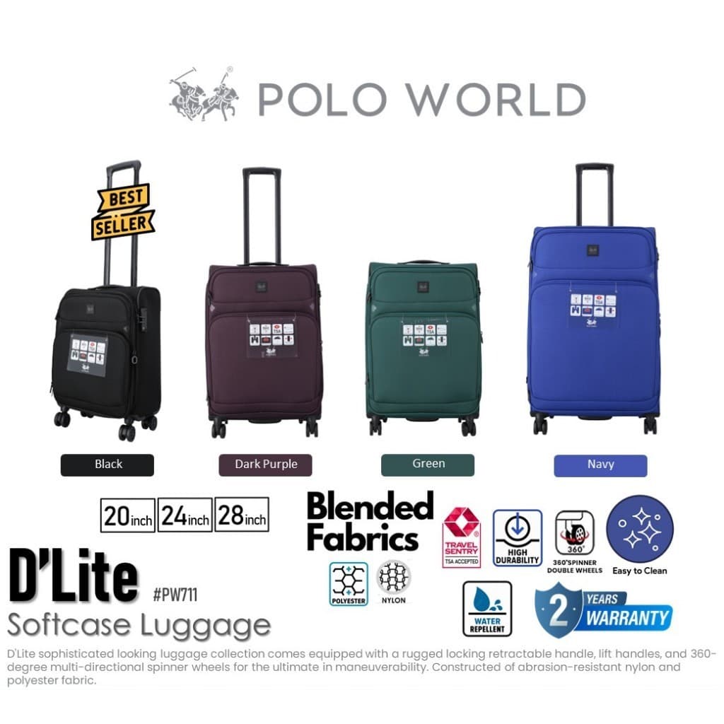 POLO WORLD รุ่น PW711 D'Lite Softcase Luggage กระเป๋าเดินทางผ้า น้ำหนักเบา ล้อลาก 360 องศา พร้อมระบบล็อค TSA เพื่อความปลอดภัยสูงสุด https://lnwchill.com