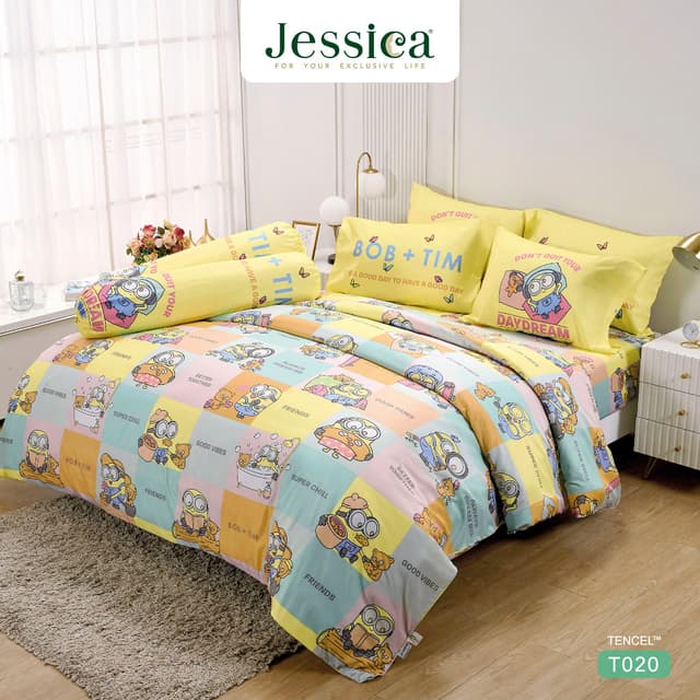Jessica รุ่น Tencel T020 Minions ชุดเครื่องนอนผ้า Tencel™ ลายลิขสิทธิ์แท้ ยูนิเวอร์แซล มินเนียน ให้สัมผัสนุ่มลื่น เย็นสบาย พร้อมคุณสมบัติยับยั้งแบคทีเรีย