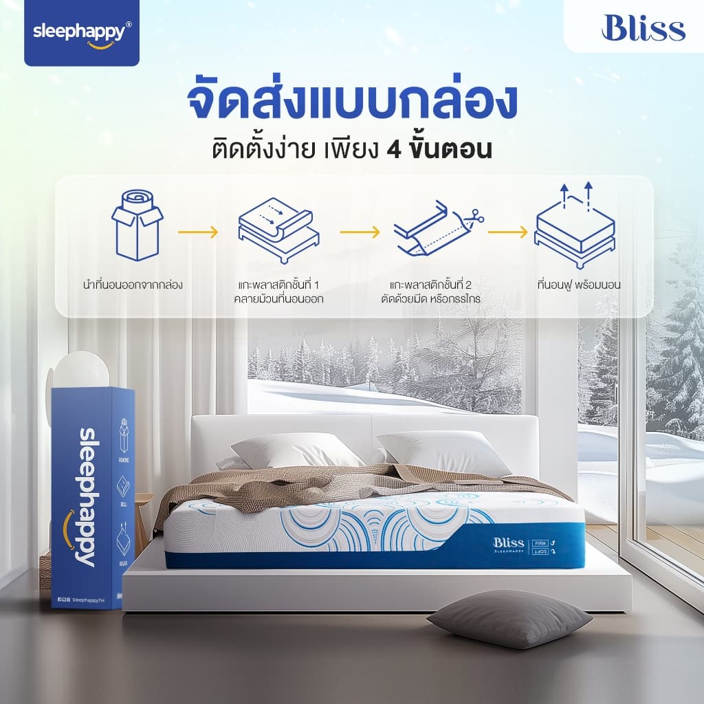SleepHappy รุ่น Bliss ที่นอนพ็อกเก็ตสปริงเสริมยางพาราและคูลเจลเมมโมรีโฟม หนา 11 นิ้ว เพื่อการนอนหลับที่เย็นสบายและรองรับสรีระอย่างสมบูรณ์แบบ https://lnwchill.com