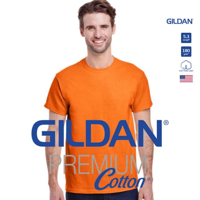 GILDAN® พรีเมี่ยม เสื้อยืดแขนสั้น - ส้มสะท้อนแสง 193C