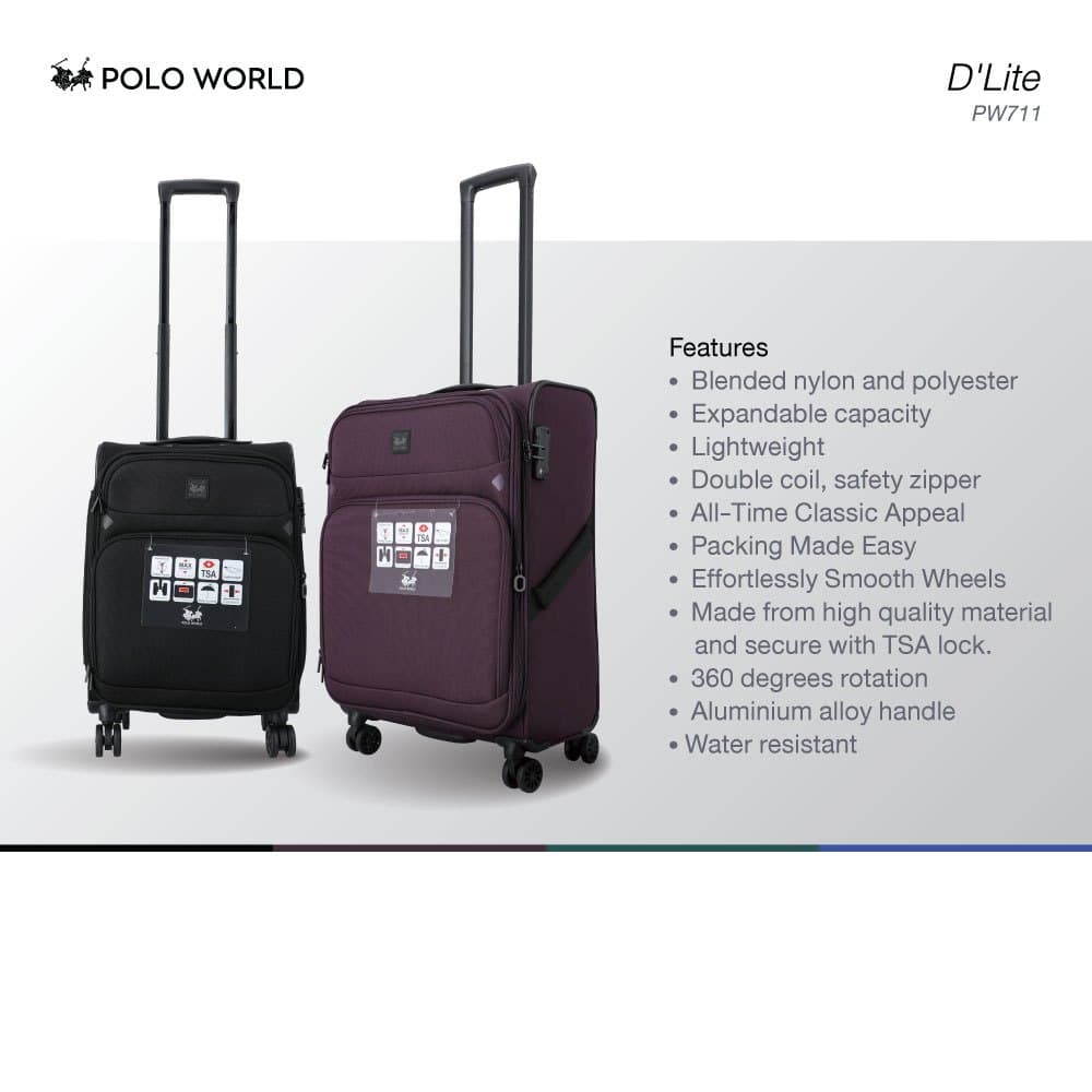 POLO WORLD รุ่น PW711 D'Lite Softcase Luggage กระเป๋าเดินทางผ้า น้ำหนักเบา ล้อลาก 360 องศา พร้อมระบบล็อค TSA เพื่อความปลอดภัยสูงสุด https://lnwchill.com