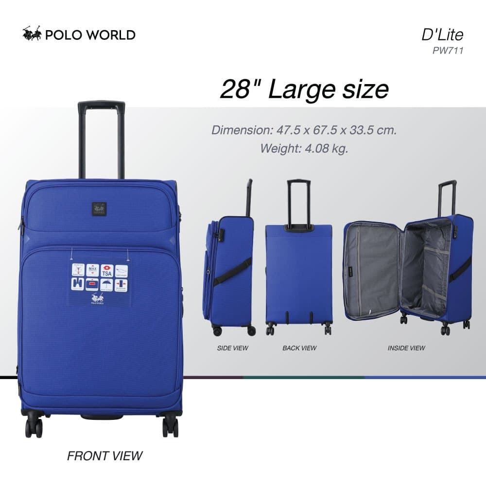 POLO WORLD รุ่น PW711 D'Lite Softcase Luggage กระเป๋าเดินทางผ้า น้ำหนักเบา ล้อลาก 360 องศา พร้อมระบบล็อค TSA เพื่อความปลอดภัยสูงสุด https://lnwchill.com