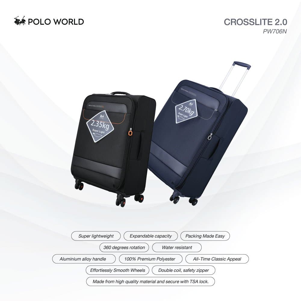 POLO WORLD รุ่น PW706N CrossLite 2.0 กระเป๋าเดินทางผ้า Super Light น้ำหนักเบาพิเศษ มาพร้อมล้อลากและดีไซน์ทันสมัยเพื่อทุกการเดินทางของคุณ https://lnwchill.com