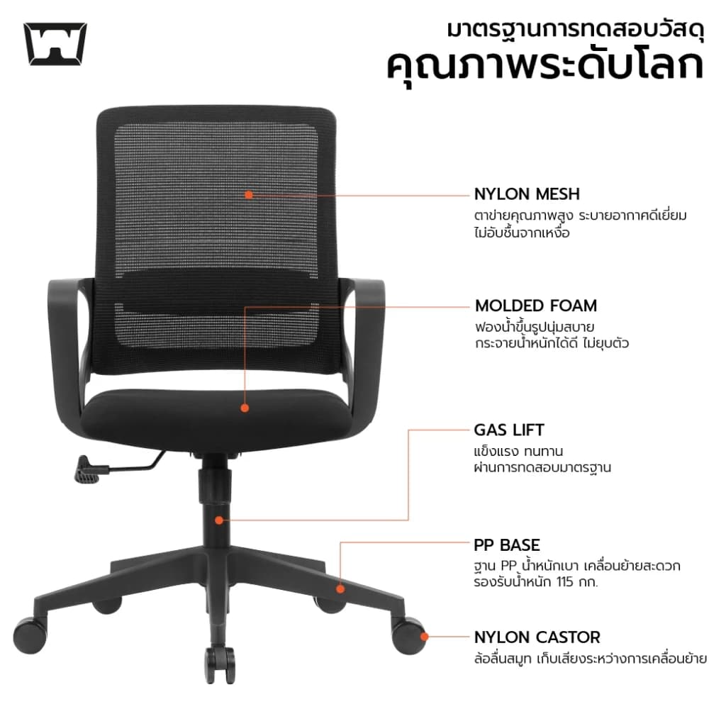 Work Station - Office chair เก้าอี้ทำงาน รุ่น Falcon เก้าอี้สีดำ เก้าอี้พนักพิงต่ำ รองรับน้ำหนัก 115 kg. ระบายอากาศดีเยี่ยม เก้าอี้สำนักงาน เกรดคุณภาพ ราคาดี https://lnwchill.com
