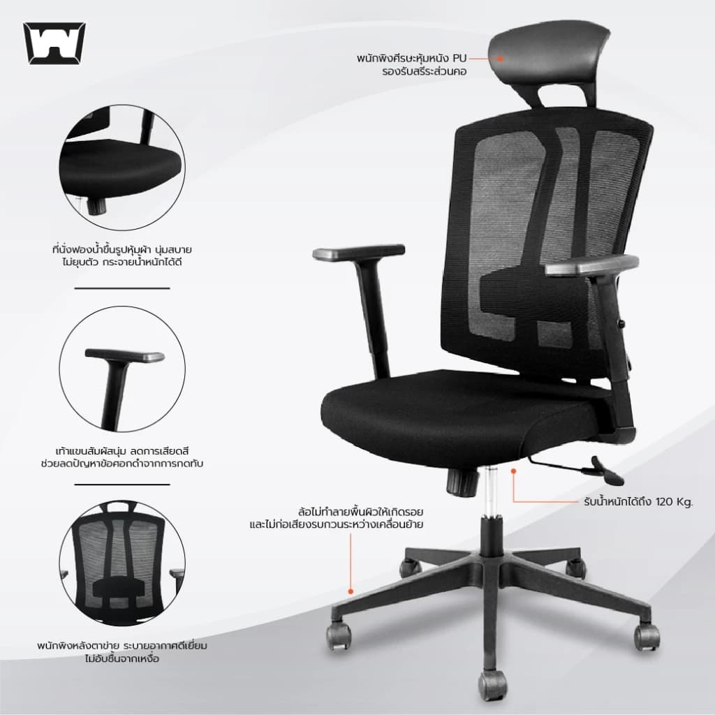 Work Station - Office chair เก้าอี้ทำงาน รุ่น Tigra เก้าอี้พนักพิงสูง เกรดคุณภาพ ระบายอากาศดีเยี่ยม รองรับน้ำหนัก 120 kg. https://lnwchill.com