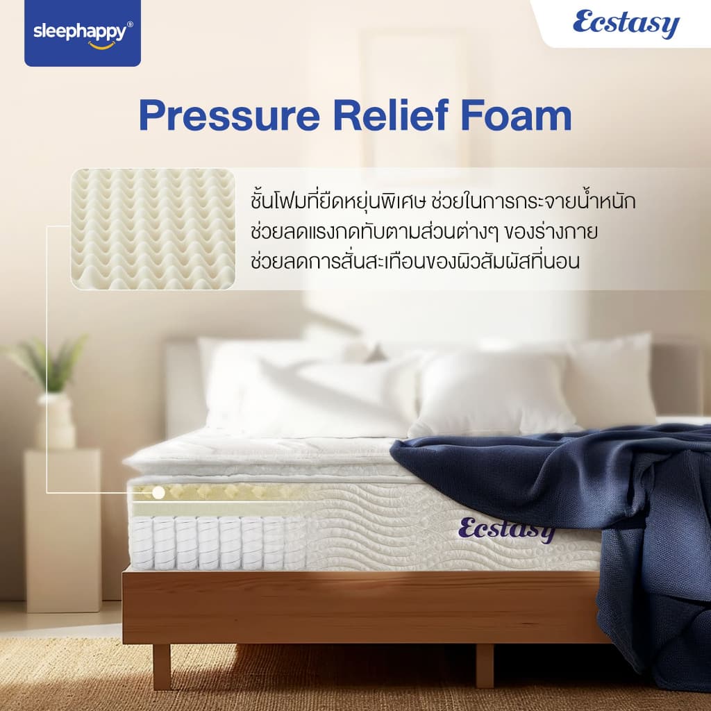 SleepHappy รุ่น Ecstasy ที่นอนพ็อกเก็ตสปริงผสานยางพารา หนา 12 นิ้ว เสริม Pillow top สัมผัสนุ่มแน่น ยกระดับการนอนเทียบเท่าโรงแรม 5 ดาว https://lnwchill.com