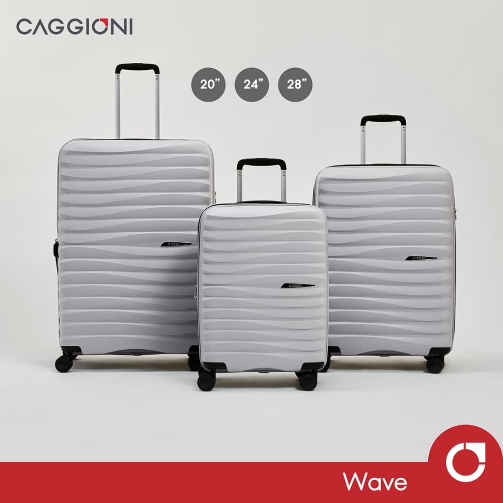 Caggioni รุ่น C23061 Wave กระเป๋าเดินทาง PP 100% สีเทา น้ำหนักเบาพิเศษ ดีไซน์สวยงาม ทันสมัย คุ้มค่าทุกการเดินทาง https://lnwchill.com