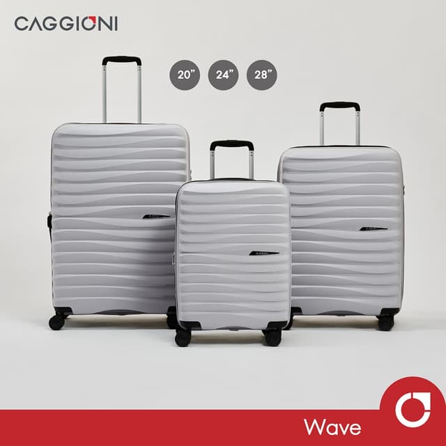 Caggioni รุ่น C23061 Wave กระเป๋าเดินทาง PP 100% สีเทา น้ำหนักเบาพิเศษ ดีไซน์สวยงาม ทันสมัย คุ้มค่าทุกการเดินทาง