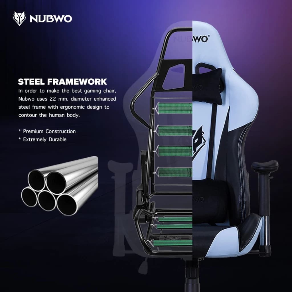 NUBWO เก้าอี้เกมมิ่ง เก้าอี้ทำงาน เก้าอี้สีดำ สีขาว สีแดง สีชมพู สีฟ้า สีเขียว หมอนกำมะหยี่ Gaming Chair Phenom ขาเหล็ก ปรับนอนได้ถึง 180 องศา รุ่น NBCH-007 เก้าอี้เกมมิ่งเพื่อสุขภาพ E-Sport https://lnwchill.com