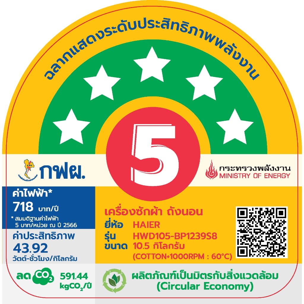 Haier รุ่น HWD105-BP1239S8 เครื่องซักผ้าและอบผ้าฝาหน้า ความจุซัก 10.5 กิโลกรัม อบ 7 กิโลกรัม สี Dark Jade Silver เทคโนโลยีประหยัดพลังงานเพื่อผ้าสะอาดไร้เชื้อโรค https://lnwchill.com