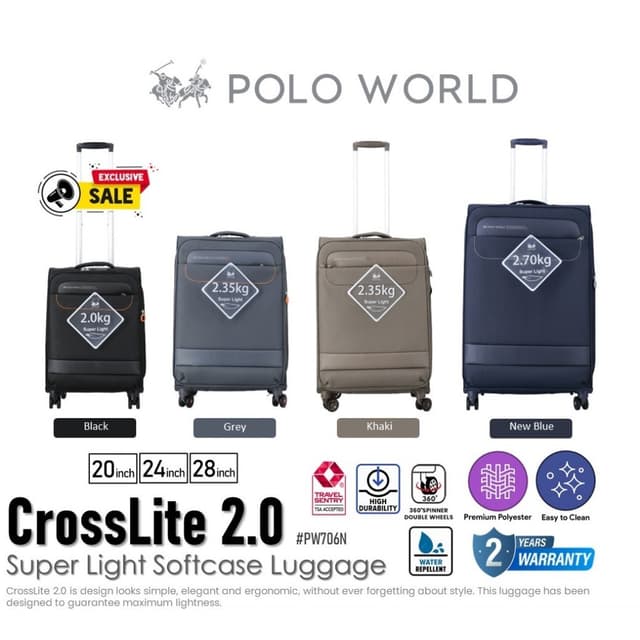 POLO WORLD รุ่น PW706N CrossLite 2.0 กระเป๋าเดินทางผ้า Super Light น้ำหนักเบาพิเศษ มาพร้อมล้อลากและดีไซน์ทันสมัยเพื่อทุกการเดินทางของคุณ