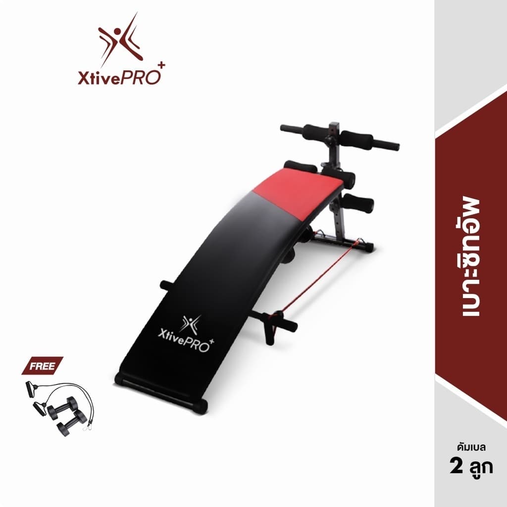 XtivePRO เบาะซิทอัพ เครื่องออกกำลังกายหน้าท้อง แถมฟรี สายแรงต้าน 2 เส้น + ดัมเบล 2 ลูก Curved Sit-Up Bench https://lnwchill.com