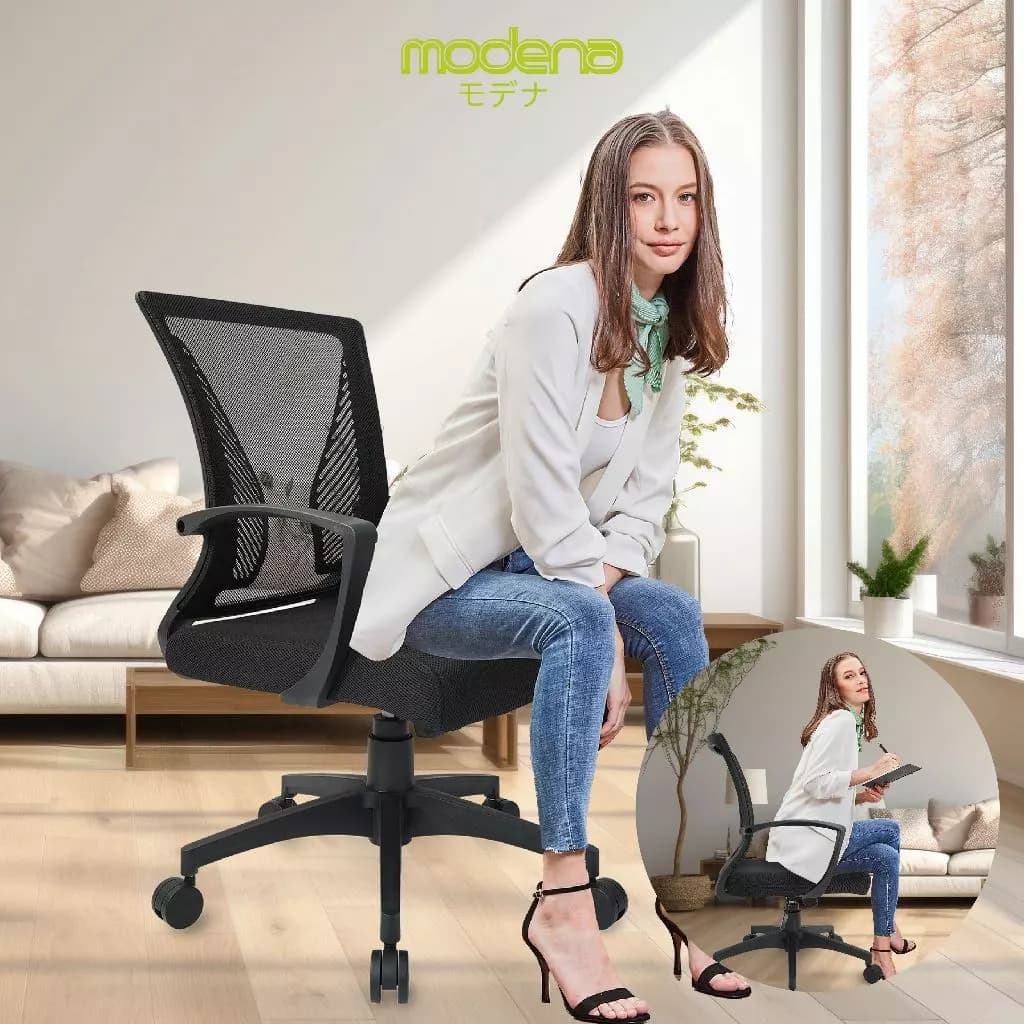 Modena เก้าอี้สำนักงาน รุ่น Wing (วิง) เก้าอี้สีดำ เก้าอี้พนักพิงต่ำ เก้าอี้ทำงาน ระบายอากาศดีเยี่ยม ราคาดีเกรดคุณภาพ รองรับน้ำหนัก 100 kg. https://lnwchill.com